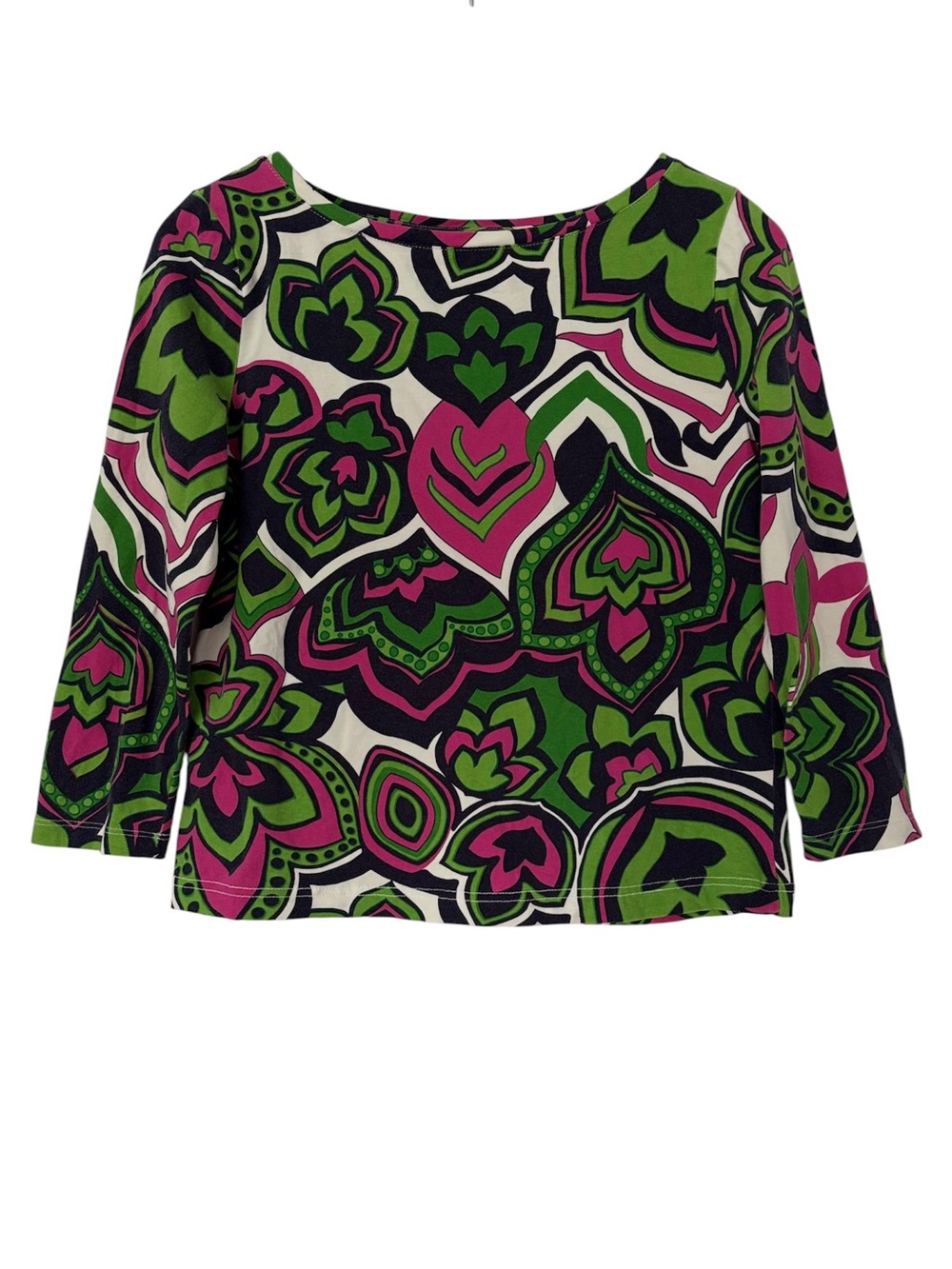 Talbots Bright Multicoloured Bold Geometric Floral Print Boatneck Petites